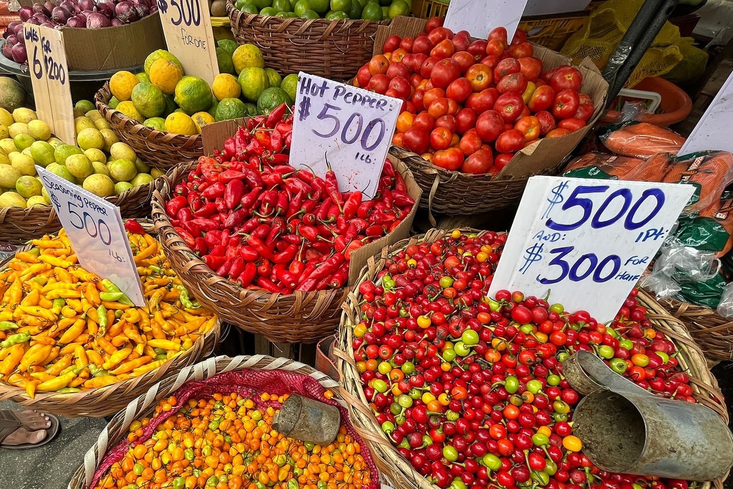 A produce market in Guyana